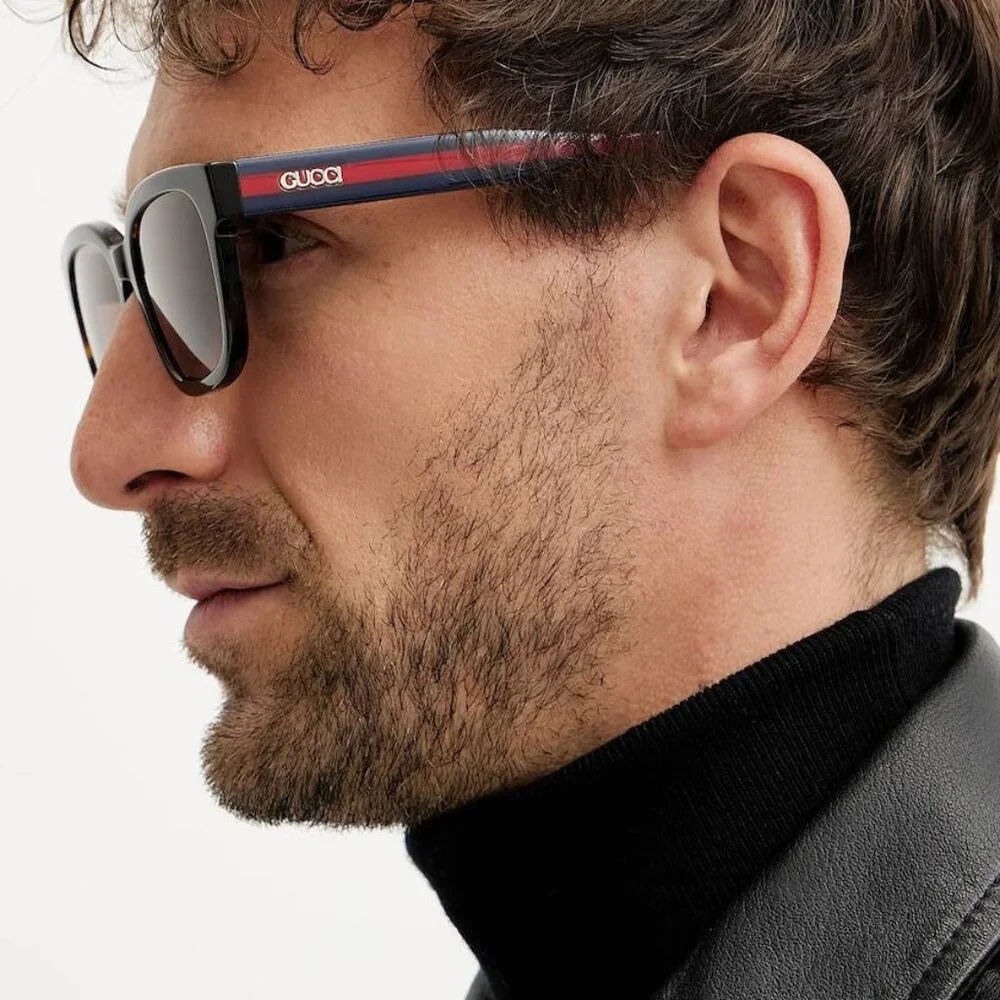 Gucci GG1872SK 003 Sunglasses Brown Havana/Green/Red Square Frames, Green Lenses
